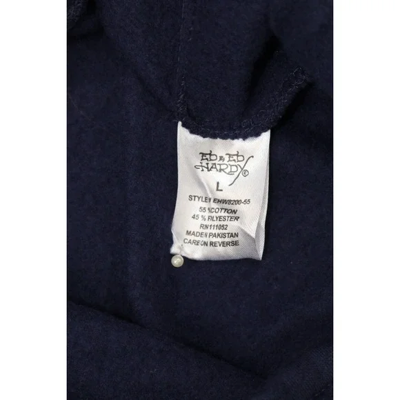 Ed Hardy Womens Broken Hearts Sweatpants Wide Leg Y2K Navy Eclipse L Fleece - Picture 11 of 16